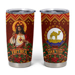 Personalized Eritrea Jesus Christmas Tumbler Cup Camel Emblem Ugly Pattern Festive Holiday