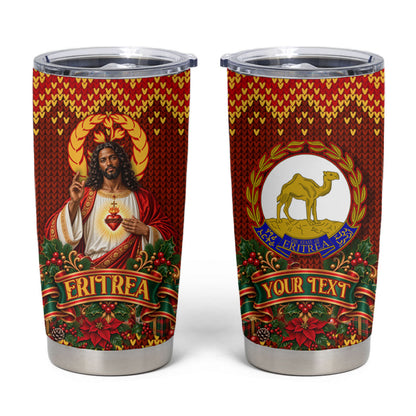 Personalized Eritrea Jesus Christmas Tumbler Cup Camel Emblem Ugly Pattern Festive Holiday