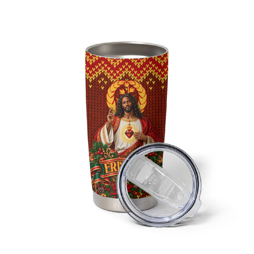 Personalized Eritrea Jesus Christmas Tumbler Cup Camel Emblem Ugly Pattern Festive Holiday