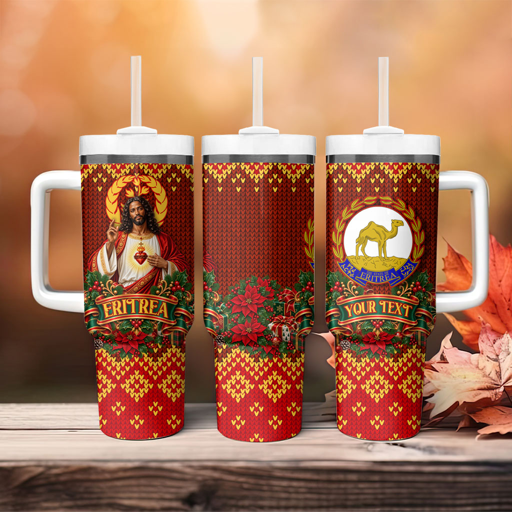 Personalized Eritrea Jesus Christmas Tumbler With Handle Camel Emblem Ugly Pattern Festive Holiday