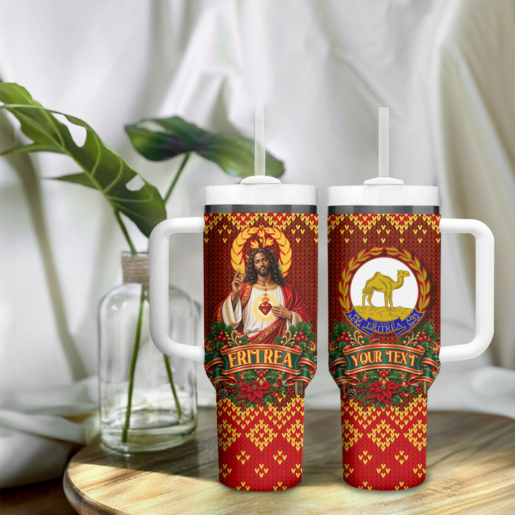 Personalized Eritrea Jesus Christmas Tumbler With Handle Camel Emblem Ugly Pattern Festive Holiday