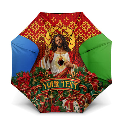 Personalized Eritrea Jesus Christmas Umbrella Camel Emblem Ugly Pattern Festive Holiday