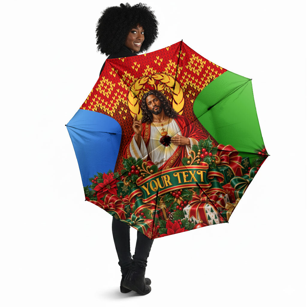 Personalized Eritrea Jesus Christmas Umbrella Camel Emblem Ugly Pattern Festive Holiday