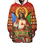 Personalized Eritrea Jesus Christmas Wearable Blanket Hoodie Camel Emblem Ugly Pattern Festive Holiday