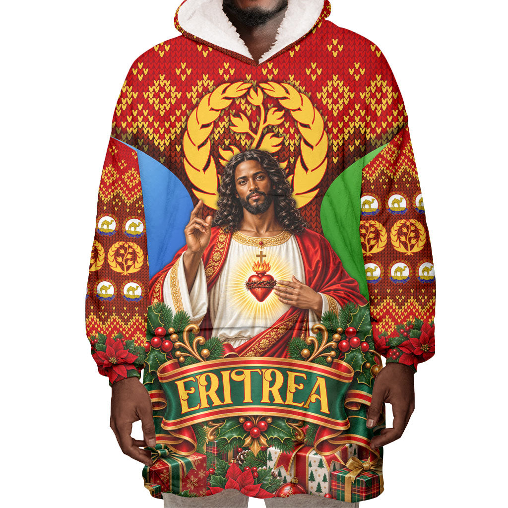Personalized Eritrea Jesus Christmas Wearable Blanket Hoodie Camel Emblem Ugly Pattern Festive Holiday