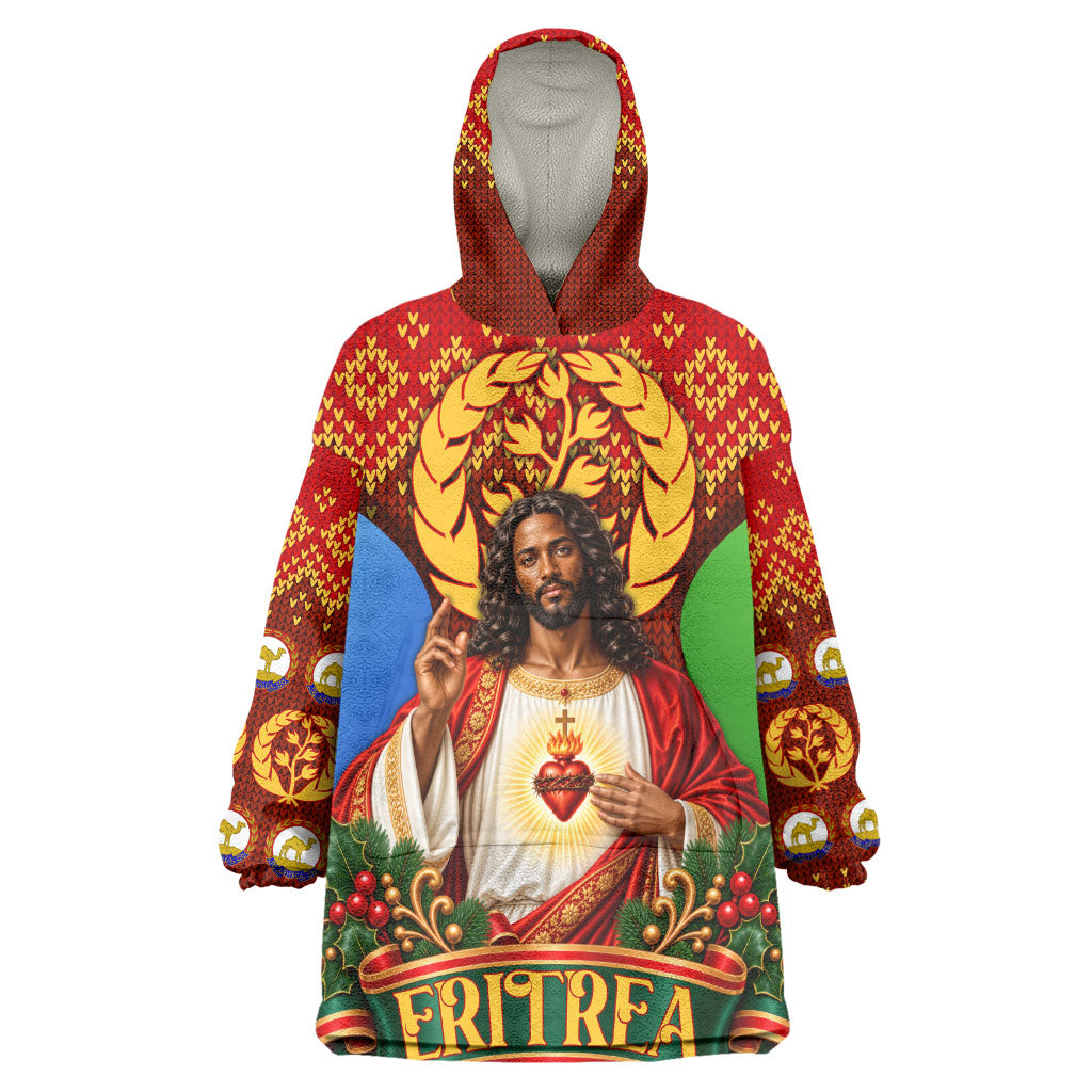 Personalized Eritrea Jesus Christmas Wearable Blanket Hoodie Camel Emblem Ugly Pattern Festive Holiday