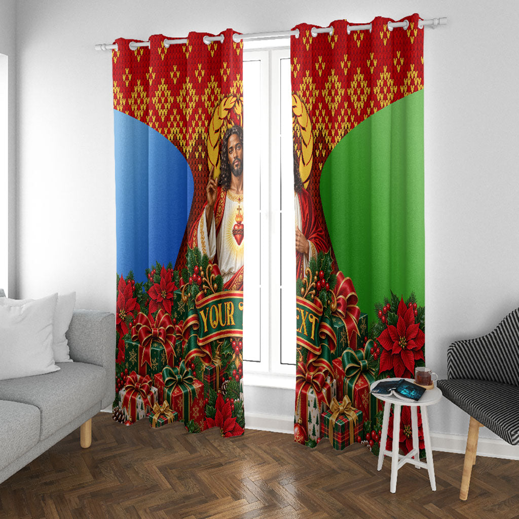 Personalized Eritrea Jesus Christmas Window Curtain Camel Emblem Ugly Pattern Festive Holiday