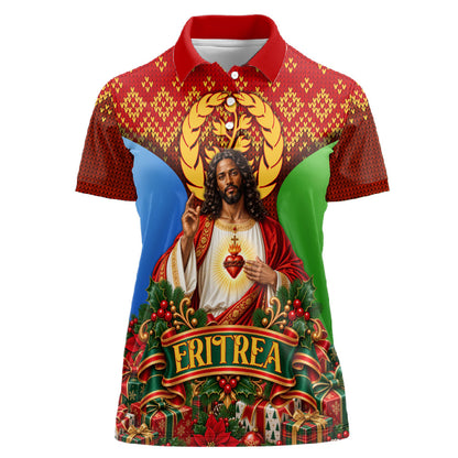 Personalized Eritrea Jesus Christmas Women Polo Shirt Camel Emblem Ugly Pattern Festive Holiday