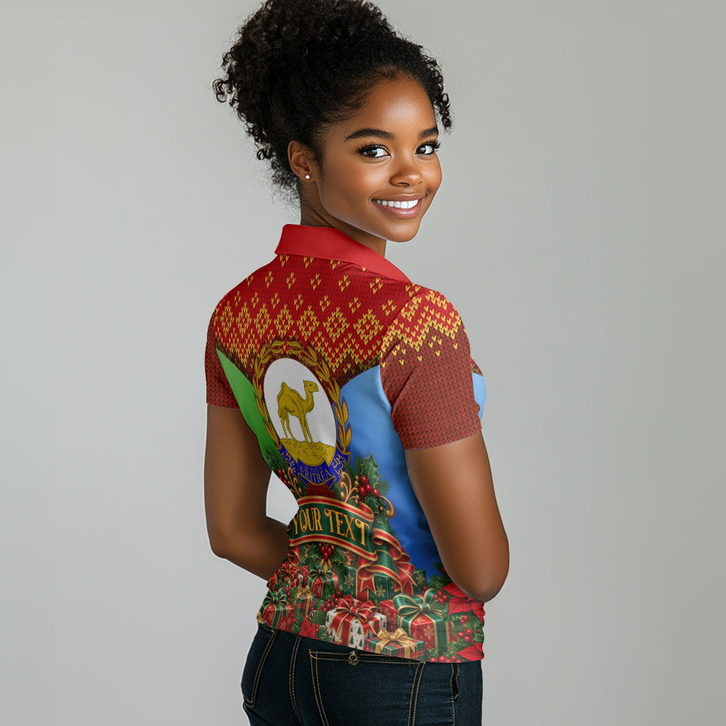 Personalized Eritrea Jesus Christmas Women Polo Shirt Camel Emblem Ugly Pattern Festive Holiday