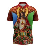 Personalized Eritrea Jesus Christmas Zipper Polo Shirt Camel Emblem Ugly Pattern Festive Holiday