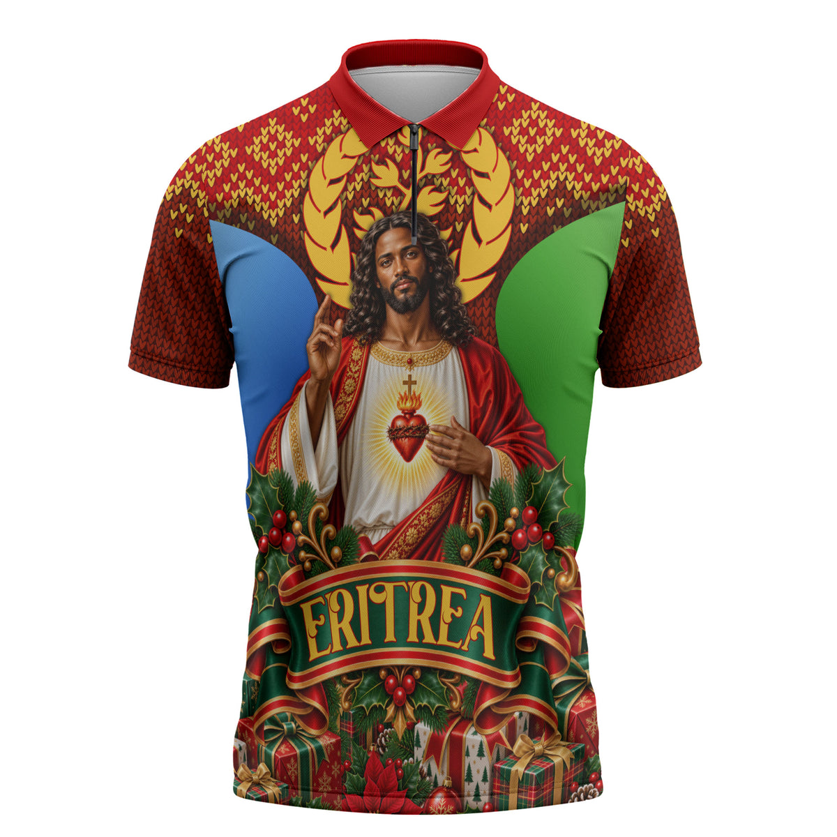 Personalized Eritrea Jesus Christmas Zipper Polo Shirt Camel Emblem ...
