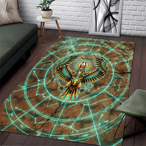 Horus Eye of Ra Area Rug Golden Falcon Ancient Egyptian Symbol in Futuristic