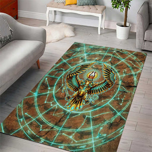 Horus Eye of Ra Area Rug Golden Falcon Ancient Egyptian Symbol in Futuristic
