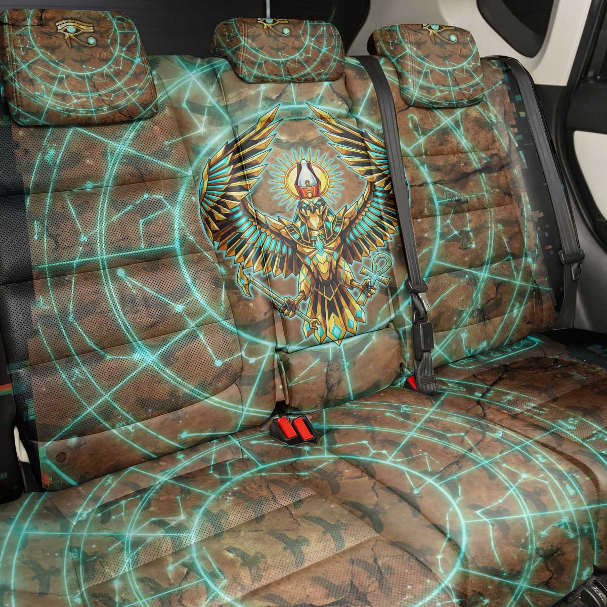 Horus Eye of Ra Back Car Seat Cover Golden Falcon Ancient Egyptian Symbol in Futuristic