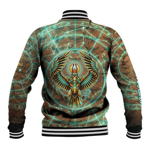 Horus Eye of Ra Baseball Jacket Golden Falcon Ancient Egyptian Symbol in Futuristic