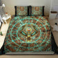 Horus Eye of Ra Bedding Set Golden Falcon Ancient Egyptian Symbol in Futuristic