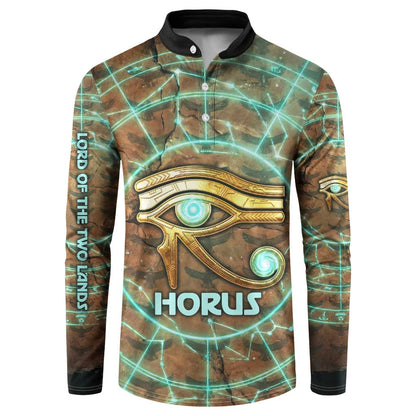 Horus Eye of Ra Button Sweatshirt Golden Falcon Ancient Egyptian Symbol in Futuristic