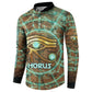 Horus Eye of Ra Button Sweatshirt Golden Falcon Ancient Egyptian Symbol in Futuristic