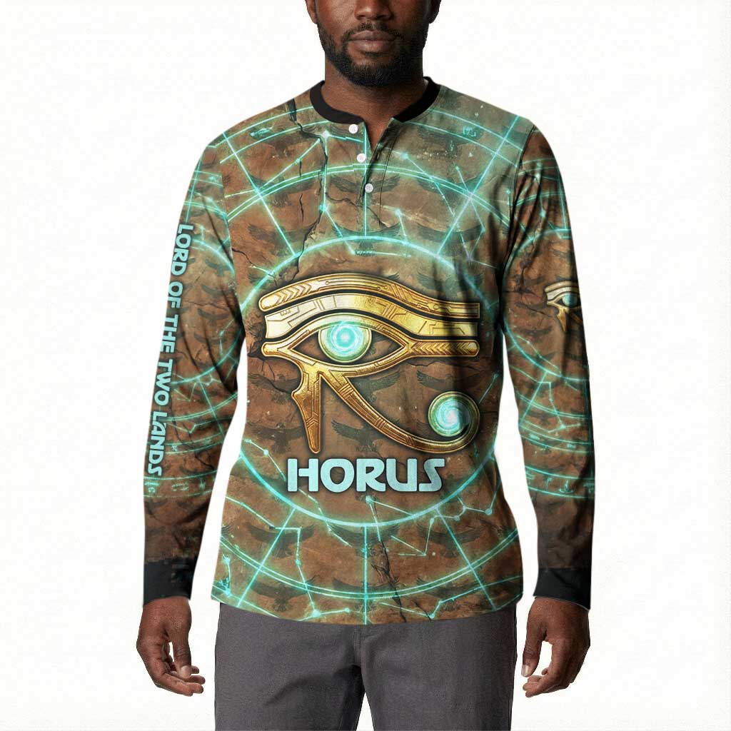 Horus Eye of Ra Button Sweatshirt Golden Falcon Ancient Egyptian Symbol in Futuristic