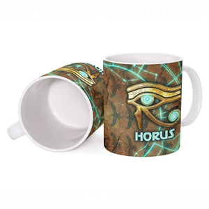 Horus Eye of Ra Ceramic Mug Golden Falcon Ancient Egyptian Symbol in Futuristic