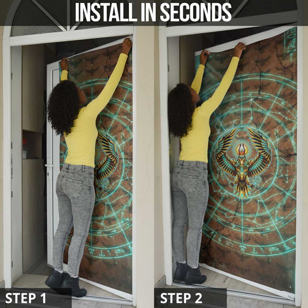 Horus Eye of Ra Door Cover Golden Falcon Ancient Egyptian Symbol in Futuristic