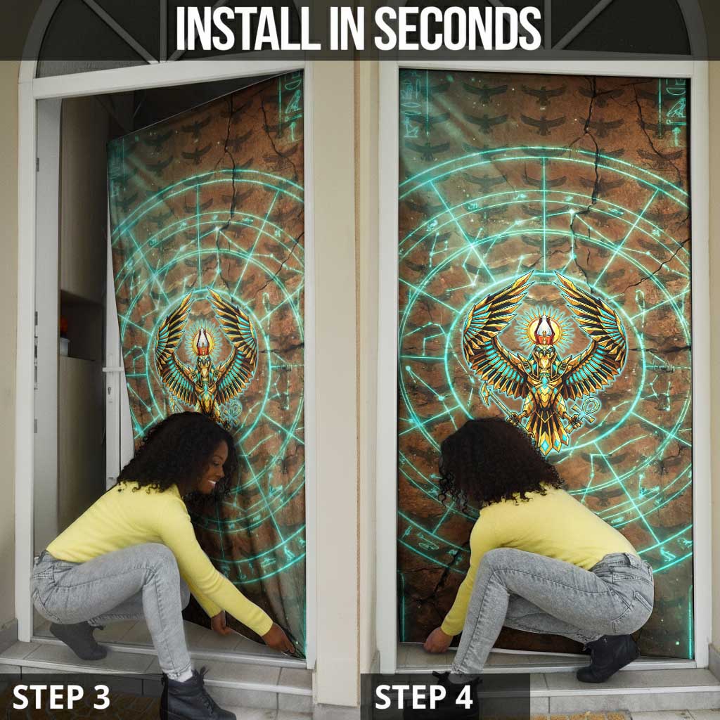 Horus Eye of Ra Door Cover Golden Falcon Ancient Egyptian Symbol in Futuristic