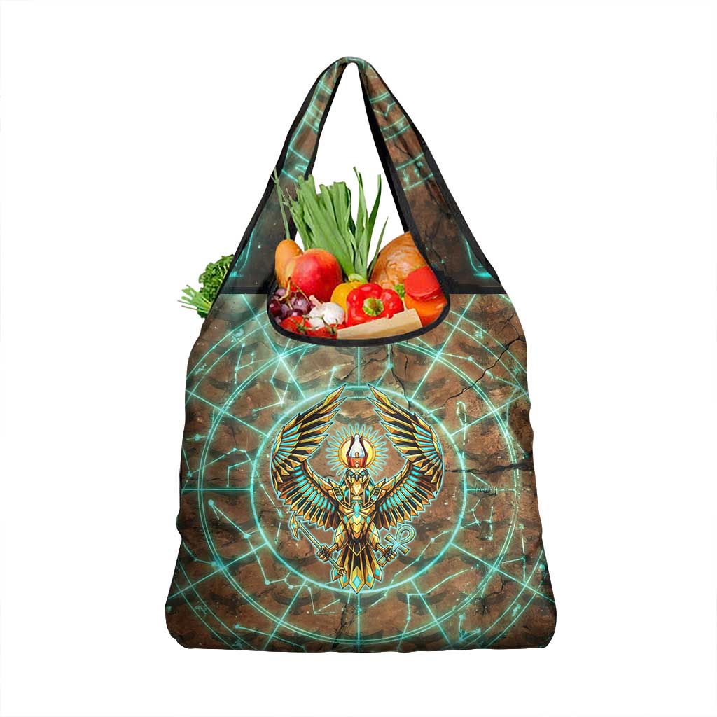Horus Eye of Ra Grocery Bag Golden Falcon Ancient Egyptian Symbol in Futuristic