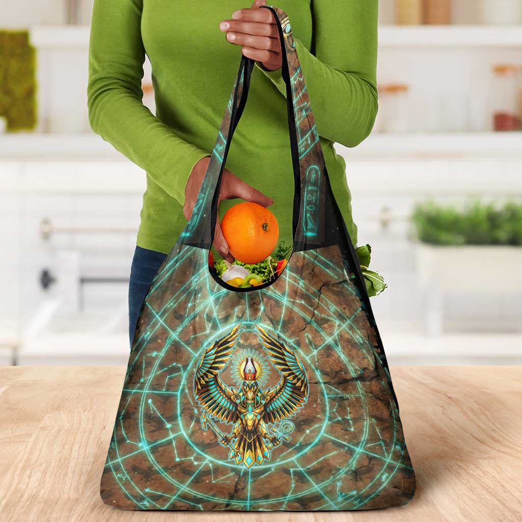 Horus Eye of Ra Grocery Bag Golden Falcon Ancient Egyptian Symbol in Futuristic
