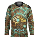 Horus Eye of Ra Hockey Jersey Golden Falcon Ancient Egyptian Symbol in Futuristic