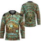 Horus Eye of Ra Hockey Jersey Golden Falcon Ancient Egyptian Symbol in Futuristic