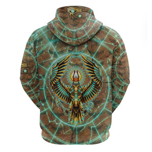 Horus Eye of Ra Hoodie Golden Falcon Ancient Egyptian Symbol in Futuristic