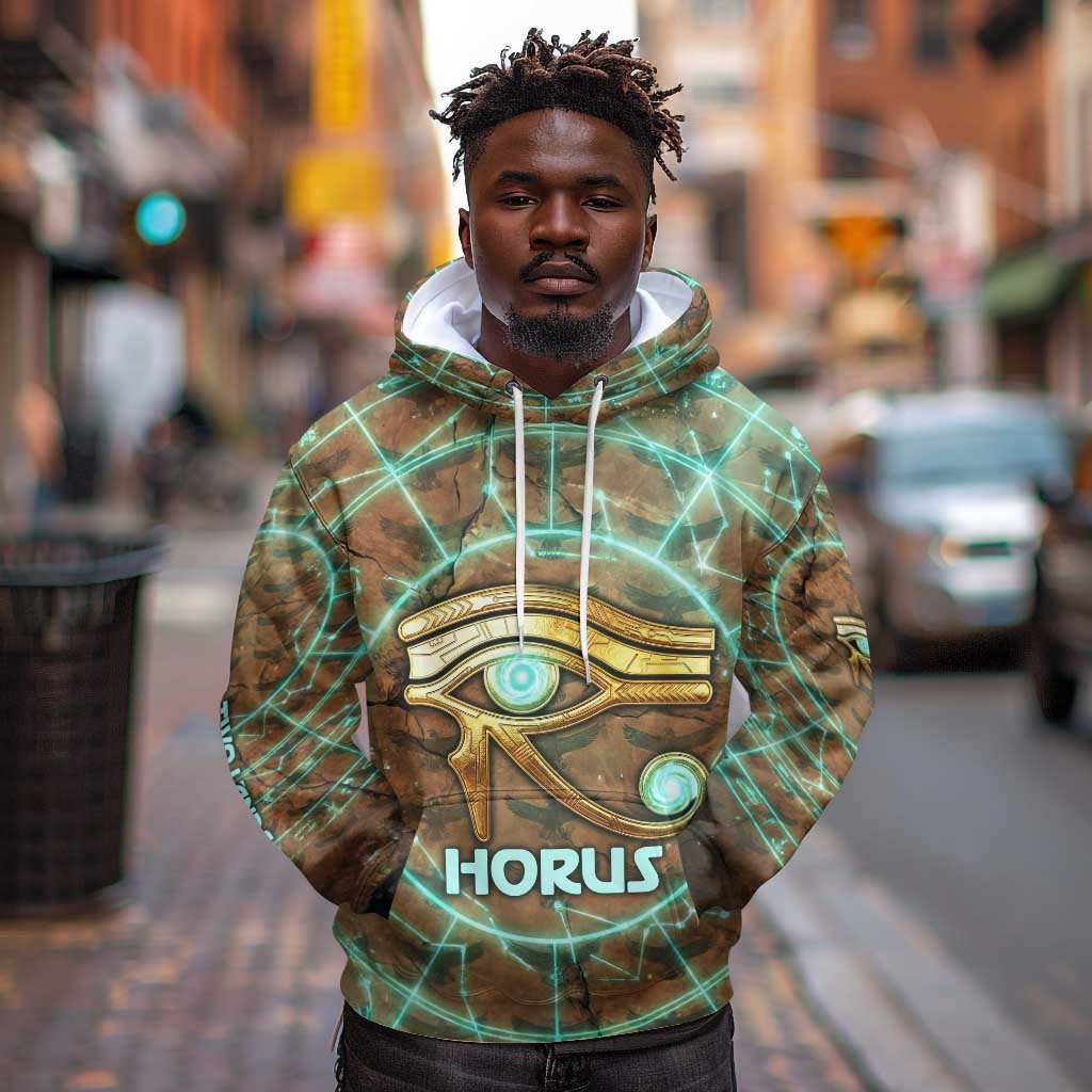 Horus Eye of Ra Hoodie Golden Falcon Ancient Egyptian Symbol in Futuristic