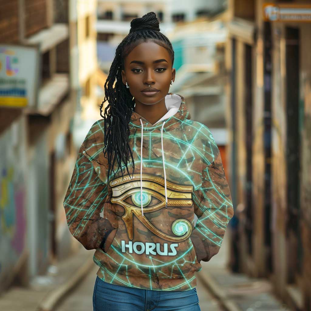 Horus Eye of Ra Hoodie Golden Falcon Ancient Egyptian Symbol in Futuristic