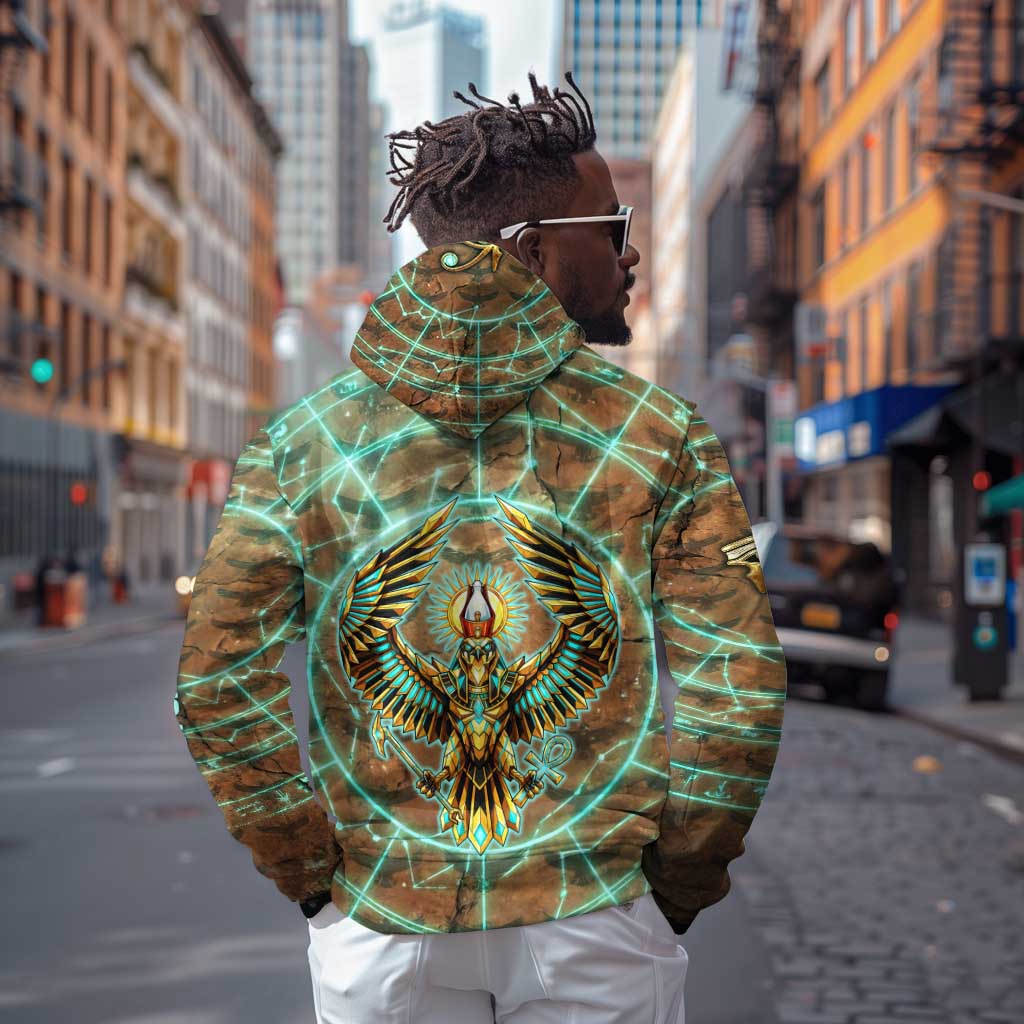 Horus Eye of Ra Hoodie Golden Falcon Ancient Egyptian Symbol in Futuristic