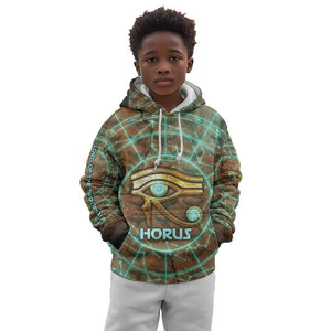 Horus Eye of Ra Kid Hoodie Golden Falcon Ancient Egyptian Symbol in Futuristic