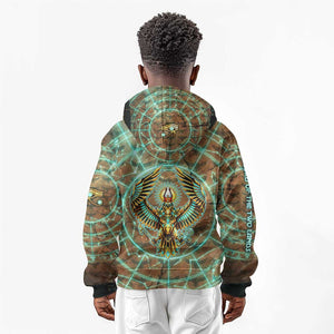 Horus Eye of Ra Kid Hoodie Golden Falcon Ancient Egyptian Symbol in Futuristic