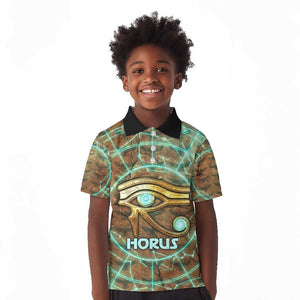Horus Eye of Ra Kid Polo Shirt Golden Falcon Ancient Egyptian Symbol in Futuristic