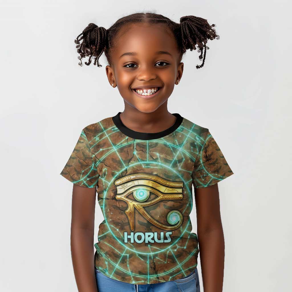 Horus Eye of Ra Kid T shirt Golden Falcon Ancient Egyptian Symbol in Futuristic