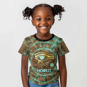 Horus Eye of Ra Kid T shirt Golden Falcon Ancient Egyptian Symbol in Futuristic