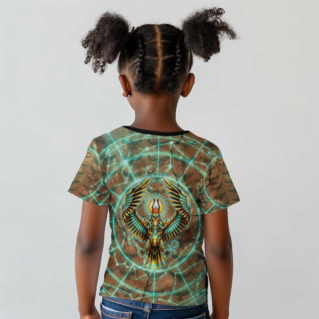 Horus Eye of Ra Kid T shirt Golden Falcon Ancient Egyptian Symbol in Futuristic