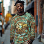Horus Eye of Ra Long Sleeve Shirt Golden Falcon Ancient Egyptian Symbol in Futuristic