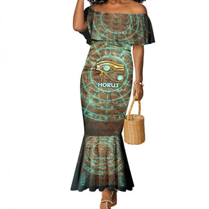 Horus Eye of Ra Mermaid Dress Golden Falcon Ancient Egyptian Symbol in Futuristic
