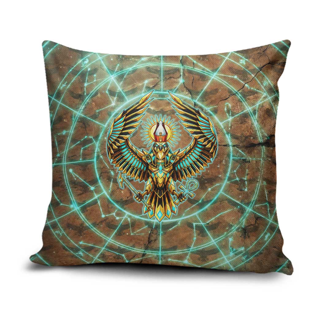 Horus Eye of Ra Pillow Cover Golden Falcon Ancient Egyptian Symbol in Futuristic