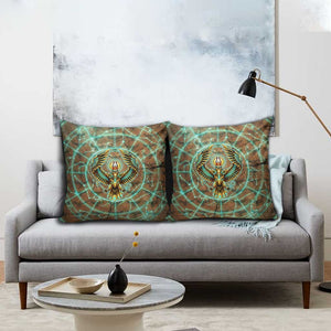 Horus Eye of Ra Pillow Cover Golden Falcon Ancient Egyptian Symbol in Futuristic