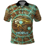 Horus Eye of Ra Polo Shirt Golden Falcon Ancient Egyptian Symbol in Futuristic