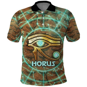 Horus Eye of Ra Polo Shirt Golden Falcon Ancient Egyptian Symbol in Futuristic