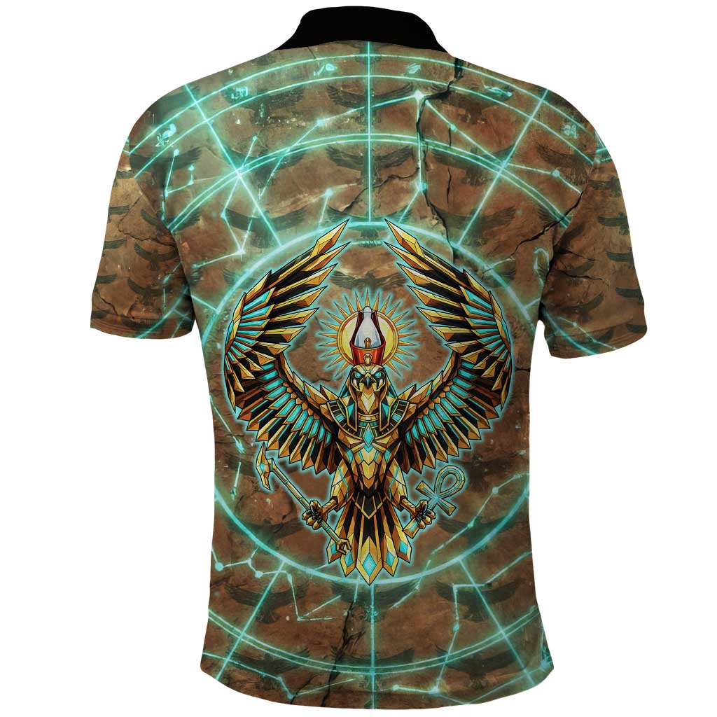 Horus Eye of Ra Polo Shirt Golden Falcon Ancient Egyptian Symbol in Futuristic