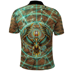 Horus Eye of Ra Polo Shirt Golden Falcon Ancient Egyptian Symbol in Futuristic