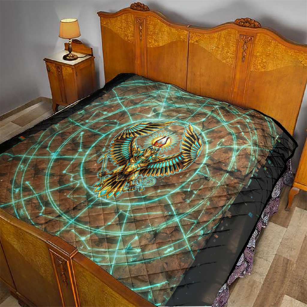 Horus Eye of Ra Quilt Golden Falcon Ancient Egyptian Symbol in Futuristic