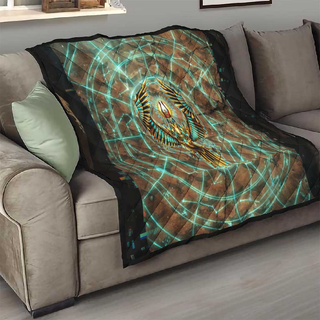 Horus Eye of Ra Quilt Golden Falcon Ancient Egyptian Symbol in Futuristic